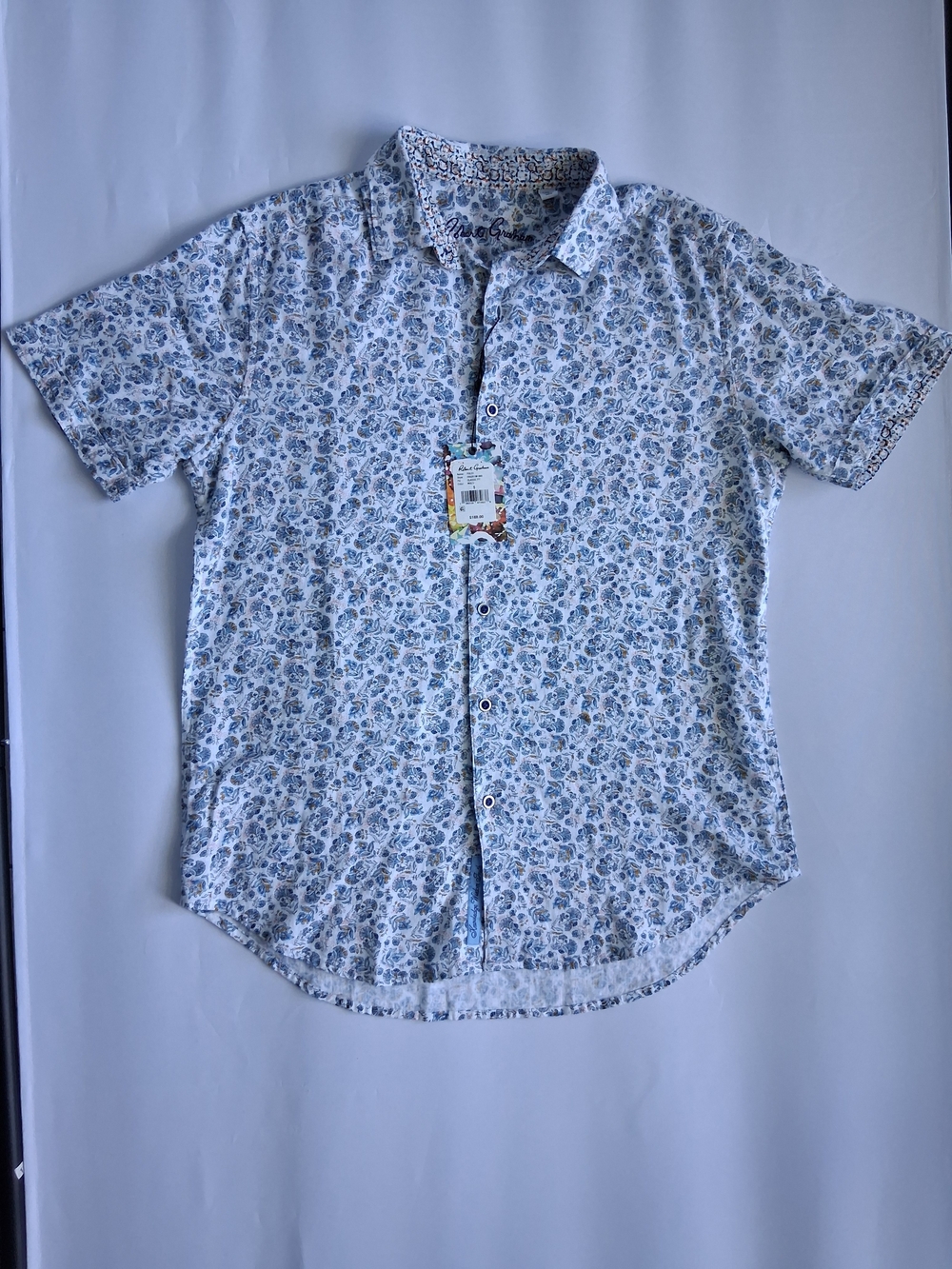 Robert Graham Mens S Fulco Linen Floral Shirt Short Sleeve Flip Cuff NWT